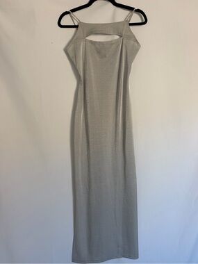 Silver Shimmer Cutout Maxi Dress - Women's Evening Gown